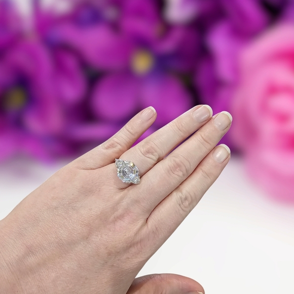 9.5ct Lab Diamond Asscher Cut Engagement Ring Wedding Ring Statement Ring Gift - Picture 7 of 7